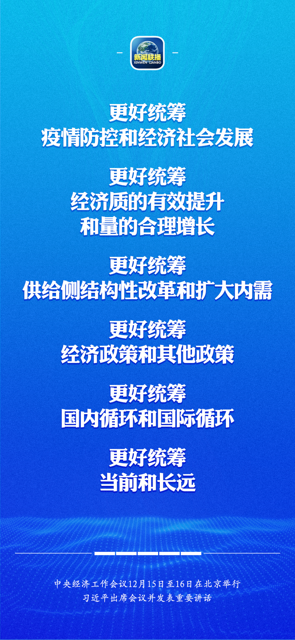 中央定调明年工作重点，推动高质量发展，全面建设社会主义现代化国家的新征程